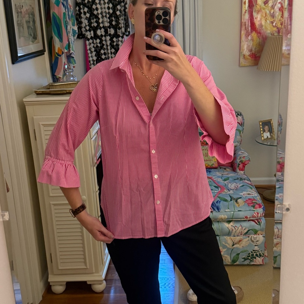 Gretchen Scott Designs Pink Stripe Button Down Blouse